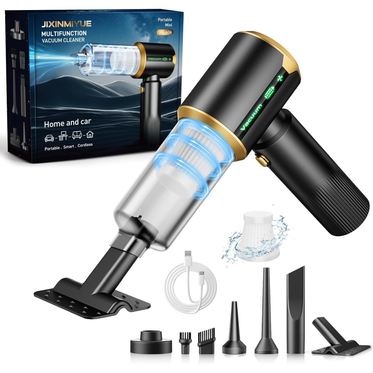 JIXINMIYUE 7-in-1 Cordless Car Vacuum - Ink Black